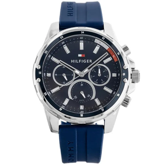 Tommy Hilfiger Mason férfi karóra, 47 mm, kvarc, kék gumiszíj