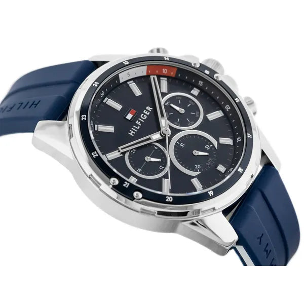 Tommy Hilfiger Mason férfi karóra, 47 mm, kvarc, kék gumiszíj