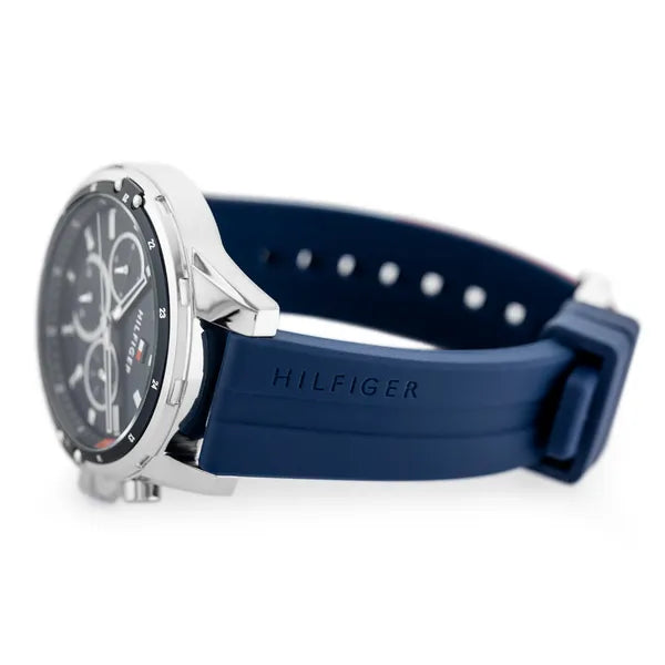 Tommy Hilfiger Mason férfi karóra, 47 mm, kvarc, kék gumiszíj