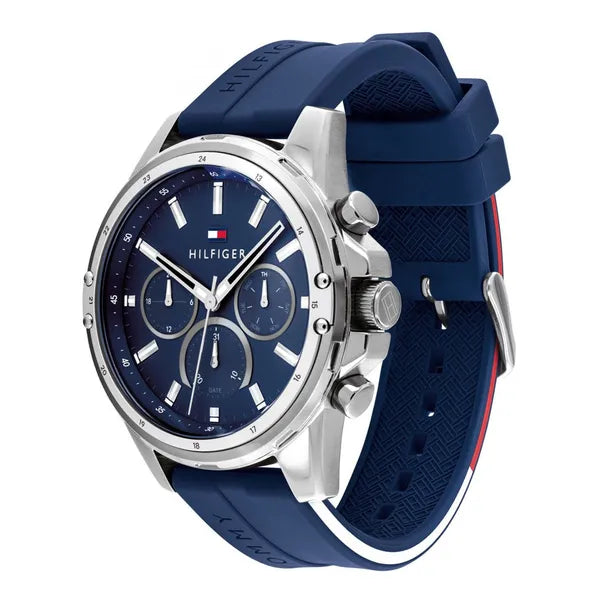 Tommy Hilfiger Mason férfi karóra, 47 mm, kvarc, kék gumiszíj