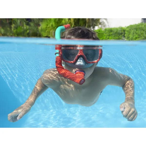 Gyermek búvármaszk és snorkel szett, 7+, UV-szűrős, piros-zöld
