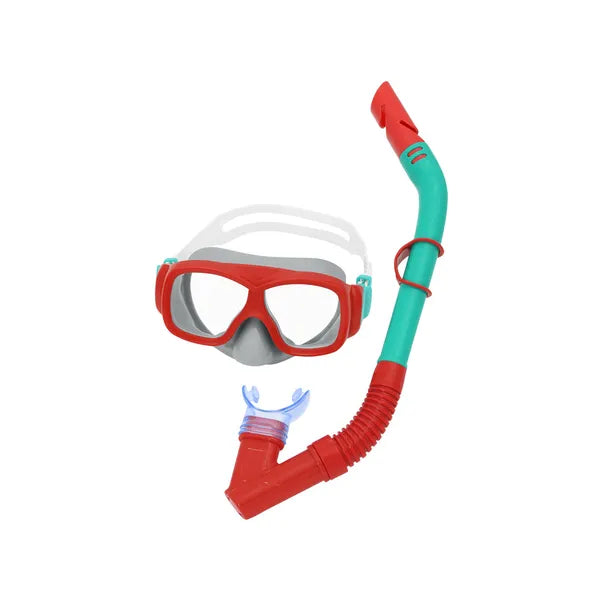 Gyermek búvármaszk és snorkel szett, 7+, UV-szűrős, piros-zöld