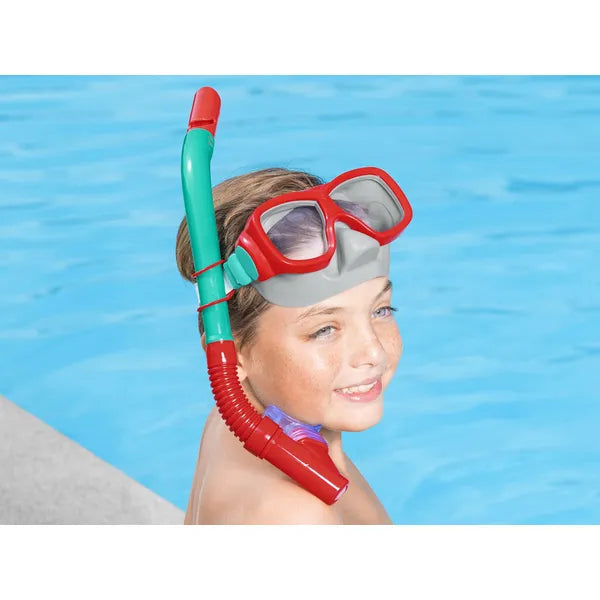 Gyermek búvármaszk és snorkel szett, 7+, UV-szűrős, piros-zöld