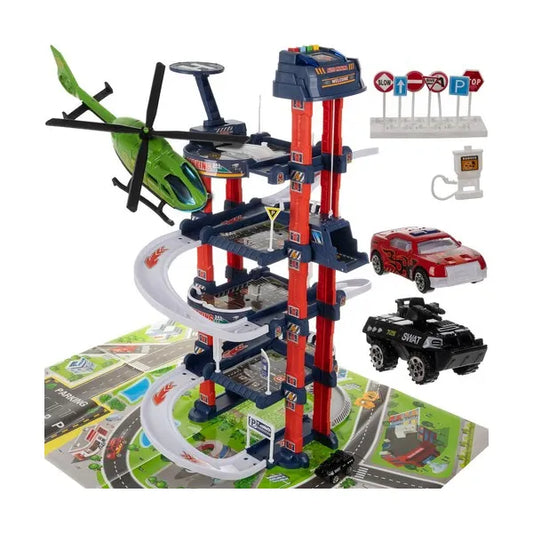 4 szintes interaktív parkológarázs autókkal és helikopterrel
