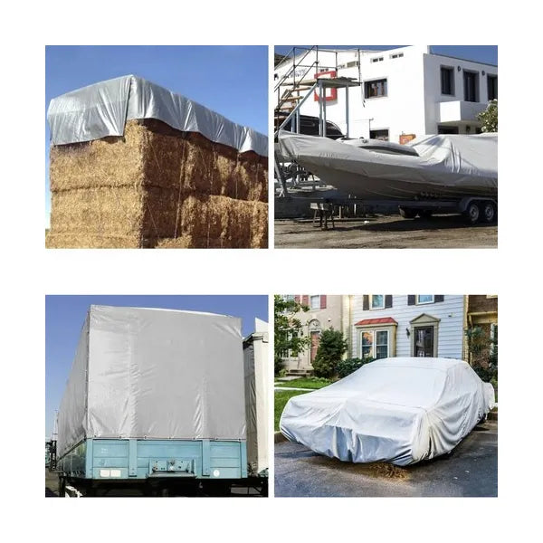 Vízhatlan ponyva 4×5 m ezüst, 120 g/m², megerősített élekkel, 18 ringlivel