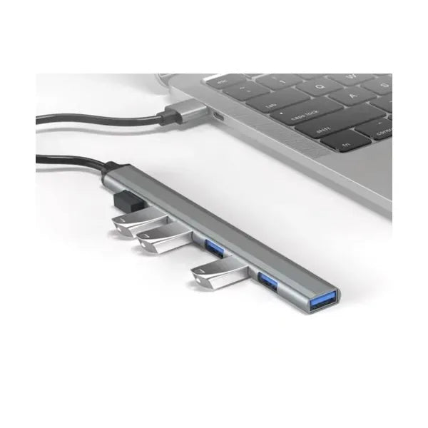 Izoxis 7 portos USB hub, 1×USB 3.2 Gen1 + 6×USB 2.0, alumínium, szürke