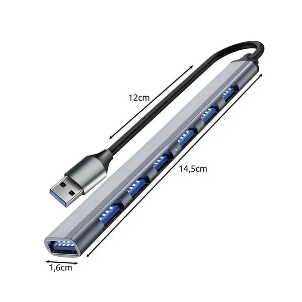 Izoxis 7 portos USB hub, 1×USB 3.2 Gen1 + 6×USB 2.0, alumínium, szürke