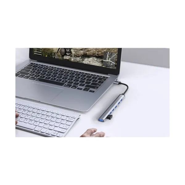Izoxis 7 portos USB hub, 1×USB 3.2 Gen1 + 6×USB 2.0, alumínium, szürke