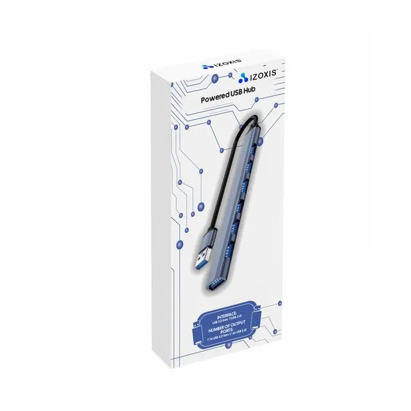 Izoxis 7 portos USB hub, 1×USB 3.2 Gen1 + 6×USB 2.0, alumínium, szürke