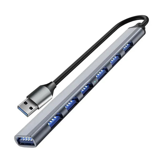 Izoxis 7 portos USB hub, 1×USB 3.2 Gen1 + 6×USB 2.0, alumínium, szürke