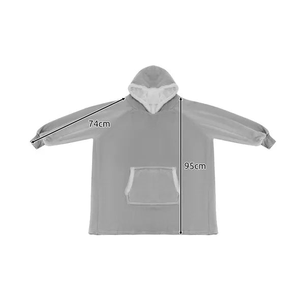 Szürke oversize XXL kapucnis flanel takaró-pulóver kenguru zsebbel