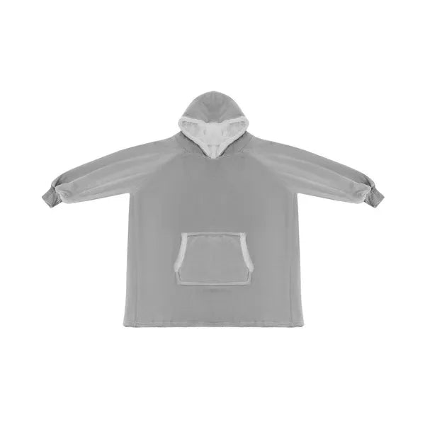 Szürke oversize XXL kapucnis flanel takaró-pulóver kenguru zsebbel