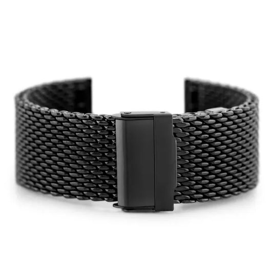 Fekete rozsdamentes acél mesh óraszíj, 24 mm, állítható csat
