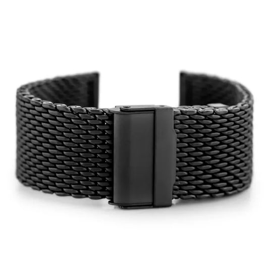Pacific 12 acél mesh óraszíj, fekete matt, 24 mm