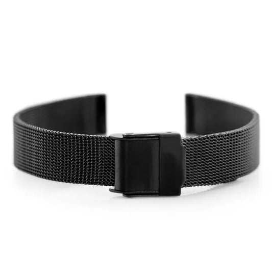 Fekete acél mesh óraszíj, 12 mm, 20 cm, állítható csat