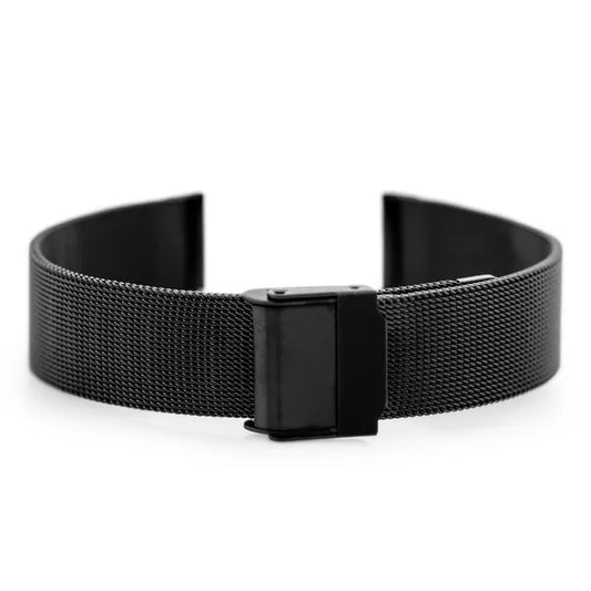 Fekete 16 mm rozsdamentes acél mesh óraszíj, állítható, 20 cm hossz