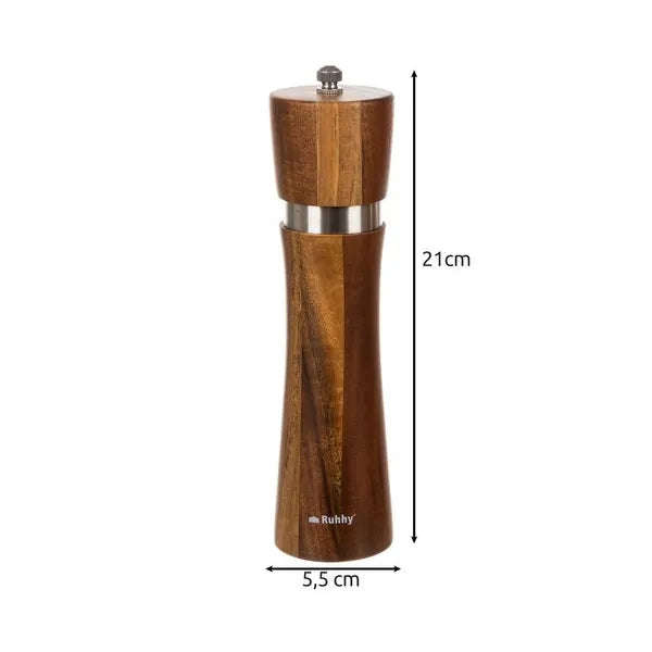 Kézi fa só- és borsőrlő szett, 2 db, akácfa, állítható kerámia, 60 ml