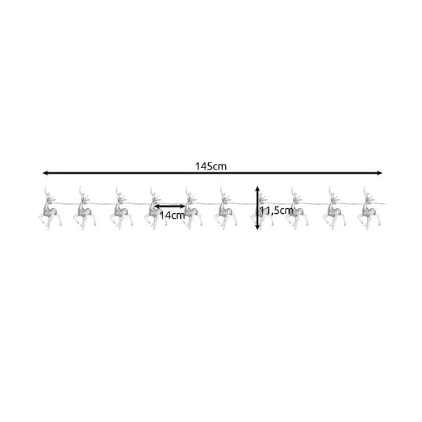 LED rénszarvas fényfüzér, meleg fehér, 10 db, elemes, 133 cm