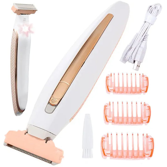USB-tölthető női test- és bikini epilátor, LED fény, cserélhető fejek
