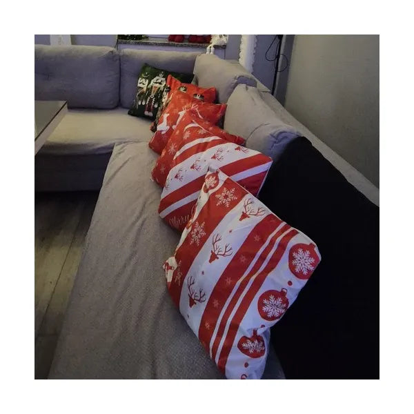 Karácsonyi plüss díszpárna huzat szett, 4 db, 45×45 cm, cipzáras