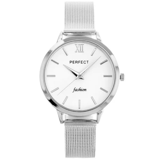 Női kvarc karóra ezüst fémszíjjal, fehér számlap 34 mm Perfect F202-1