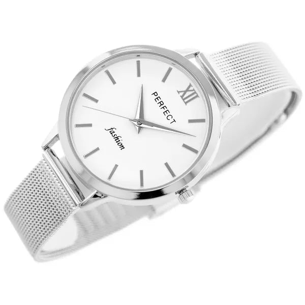 Női kvarc karóra ezüst fémszíjjal, fehér számlap 34 mm Perfect F202-1