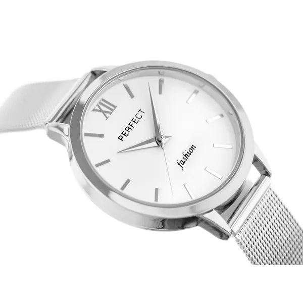 Női kvarc karóra ezüst fémszíjjal, fehér számlap 34 mm Perfect F202-1
