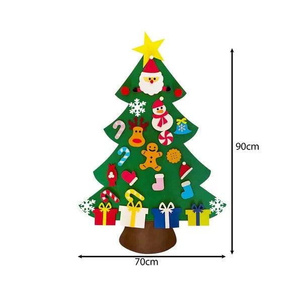 DIY filc karácsonyfa 90 cm, 26 tépőzáras dísz, újrahasználható dekor