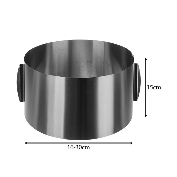 Állítható rozsdamentes tortakarika 16-30 cm, 15 cm magas, mosogatógépben mosható
