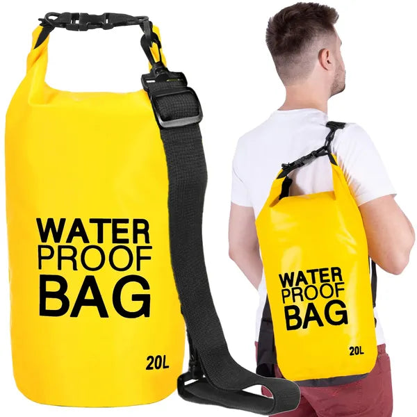 20 literes vízálló PVC roll-top zsák hátizsák/táska funkcióval – sárga/fekete