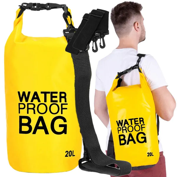 20 literes vízálló PVC roll-top zsák hátizsák/táska funkcióval – sárga/fekete