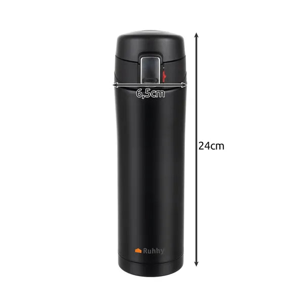Duplafalú, szivárgásmentes 440 ml fekete termo bögre ajándékdobozban