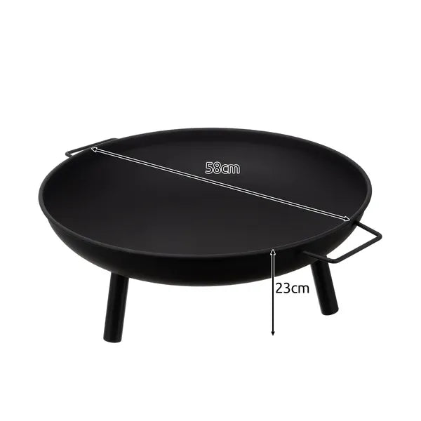 Kerti tűztál 60 cm fekete vas, háromlábas fogantyúkkal