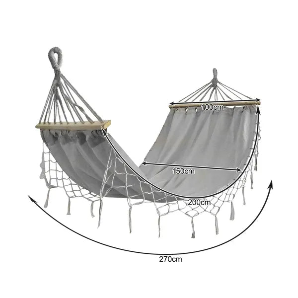 XXL dupla kerti függőágy 200×150 cm, 250 kg, szürke, fa terpeszrúd