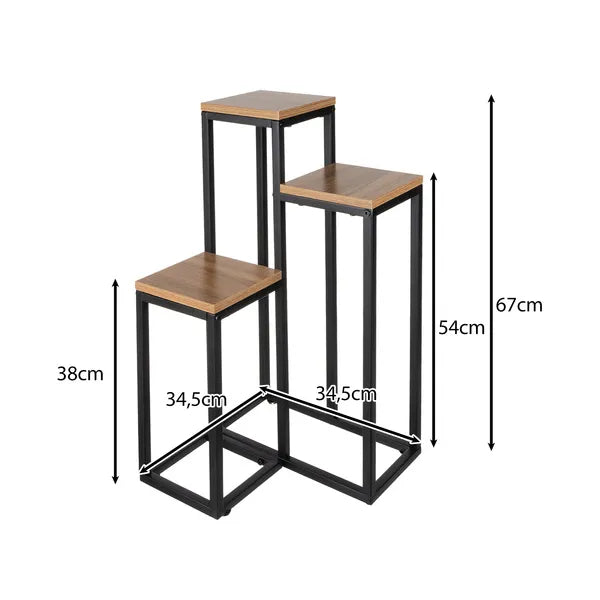67 cm-es, 3 szintes fém-MDF virágtartó állvány, loft stílus