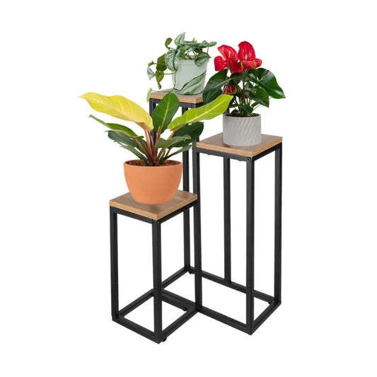 67 cm-es, 3 szintes fém-MDF virágtartó állvány, loft stílus