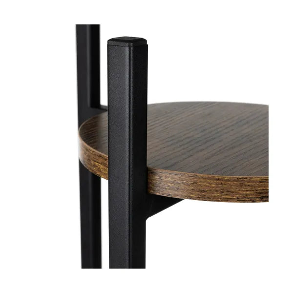 3 szintes, 80 cm magas fekete-barna fém-MDF virágtartó állvány, 15 kg/polc