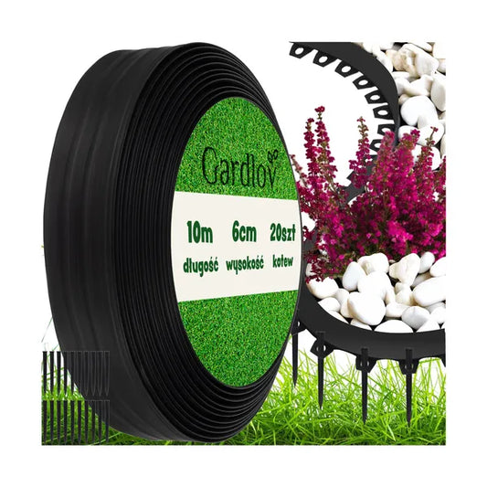 Gardlov fekete rugalmas kerti szegély 6 cm x 10 m, 20 rögzítő tüske