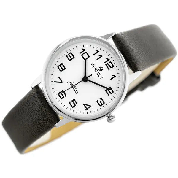 Női kvarc karóra mineral üveggel, bőrszíj, WR30, fehér számlap 32 mm