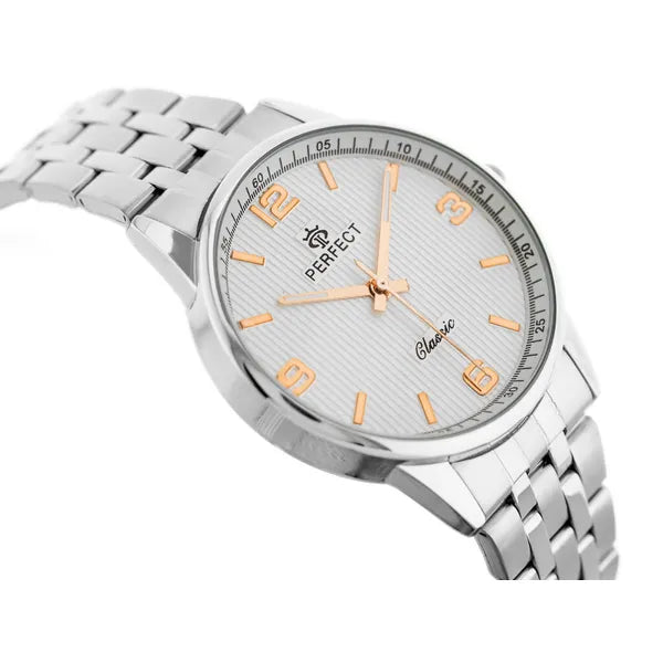 Férfi karóra 40 mm ezüst, kvarc Miyota szerkezet, díszdobozzal