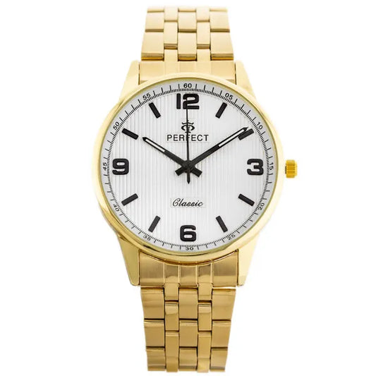 Férfi kvarc karóra arany fém szíjjal, ezüst számlap, 40 mm, díszdobozzal