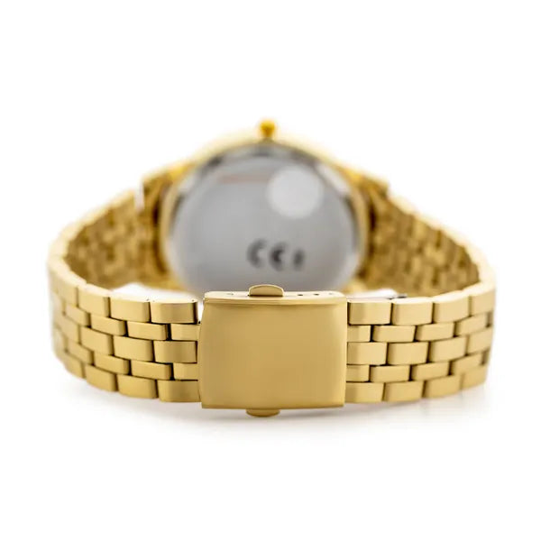 Férfi kvarc karóra arany fém szíjjal, ezüst számlap, 40 mm, díszdobozzal