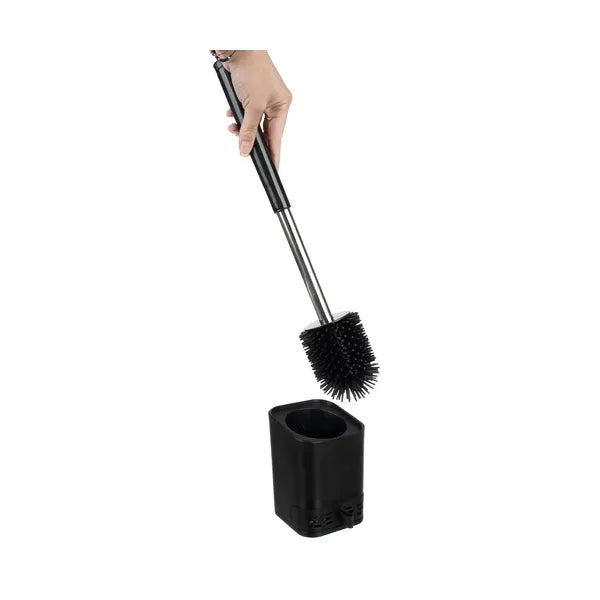 Ruhhy fekete szilikon WC-kefe állvánnyal, fúrás nélküli rögzítés