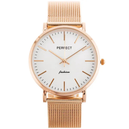 Perfect F345 női karóra rózsaarany fémszíjjal, 32 mm ezüst számlappal