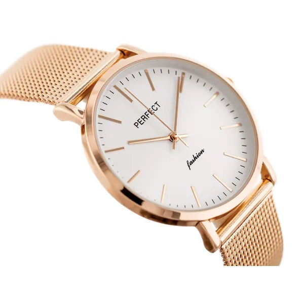 Perfect F345 női karóra rózsaarany fémszíjjal, 32 mm ezüst számlappal