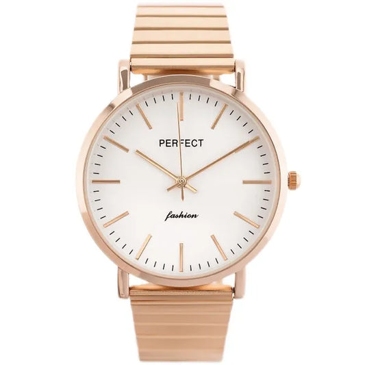 Perfect S345 női karóra rosegold fém szíjjal, ezüst számlappal, ajándékdobozzal