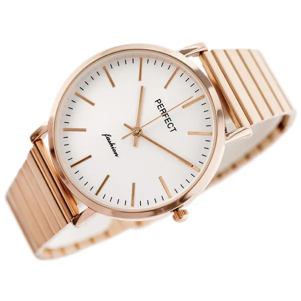 Perfect S345 női karóra rosegold fém szíjjal, ezüst számlappal, ajándékdobozzal