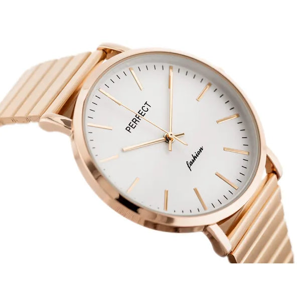 Perfect S345 női karóra rosegold fém szíjjal, ezüst számlappal, ajándékdobozzal