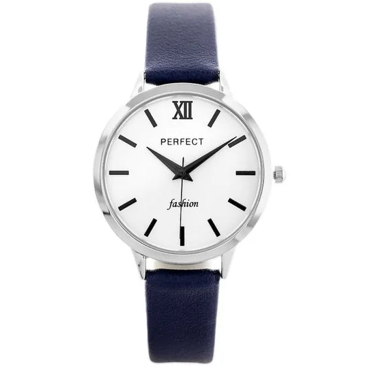 Perfect L202 női karóra, kvarc, ezüst számlap, kék bőrszíj, 34 mm