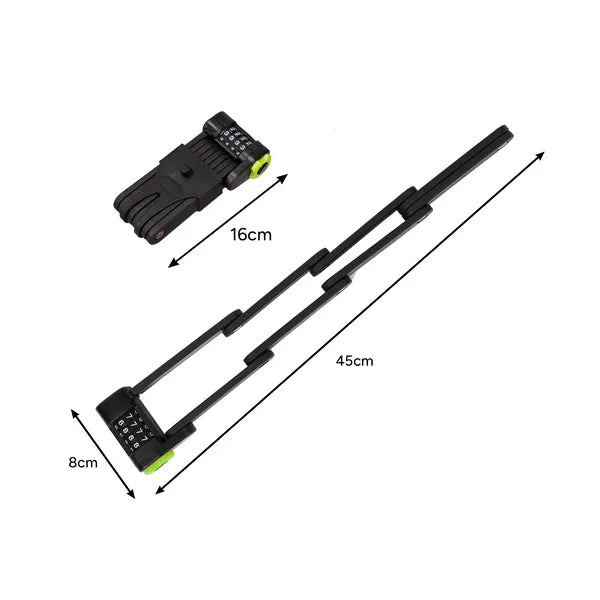 Trizand összecsukható kerékpár lakat, 85 cm, tartóval, 2 kulcs, fekete